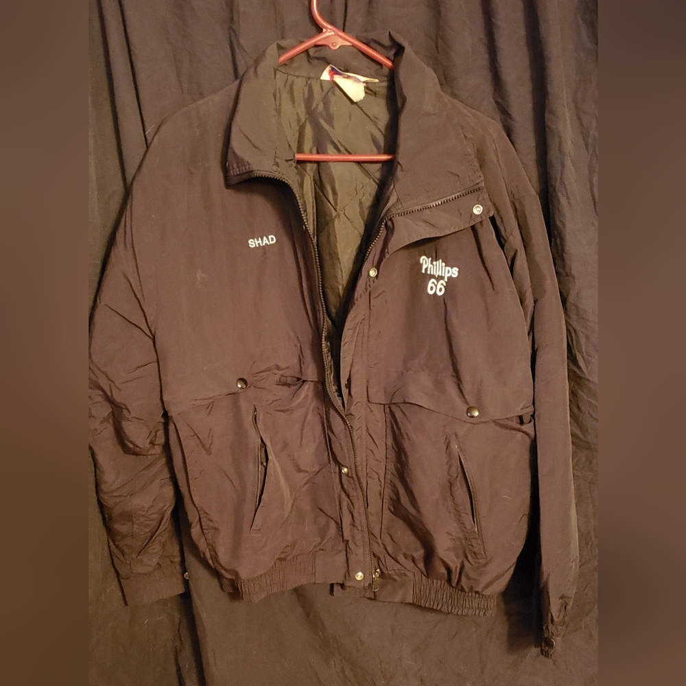 Black zip up jacket coat Phillips 66 with SHAD
